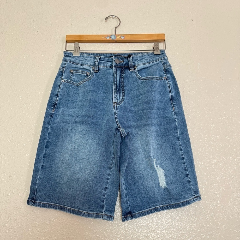 Universal Standard Bae Shorts in Classic Blue Distressed